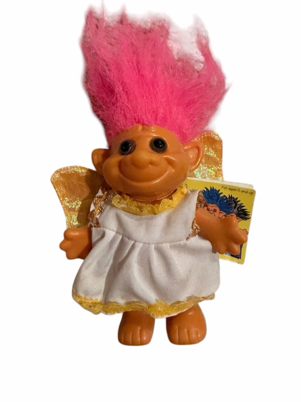 Vintage Trollkins 1990sTroll Doll Angel Pink Hair Tags Angels Wings